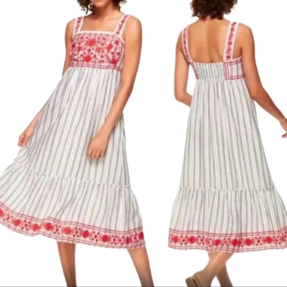 Kate Spade Red Floral on White Striped Midi Dress